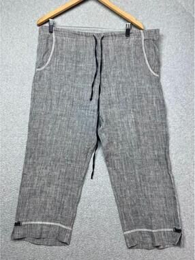 Focus USA Vintage Linen Capri Pants S Gray Contrast Stitch Drawstring Lagenlook